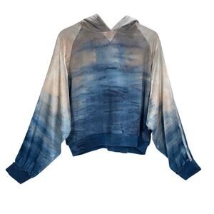 Hard Tail Forever M Blue Tie Dye Cropped Hoodie Sweatshirt Pullover Top NWT $150